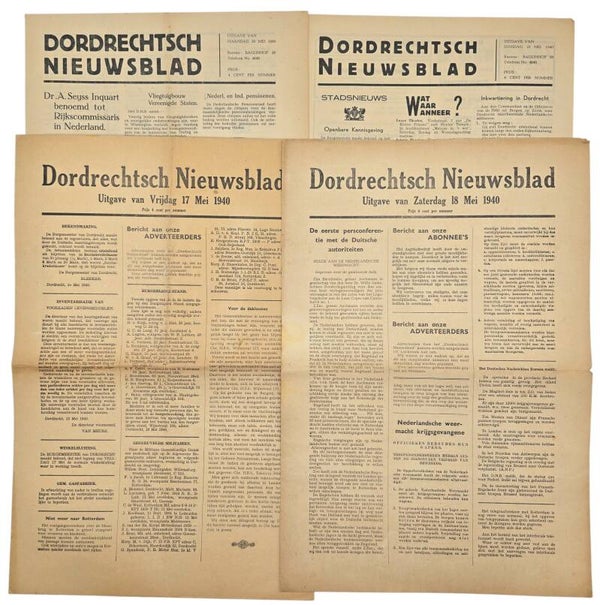 Original WW2 Dutch Newspaper - Dordrechtsch Nieuwsblad, Dordrecht, May (1940)