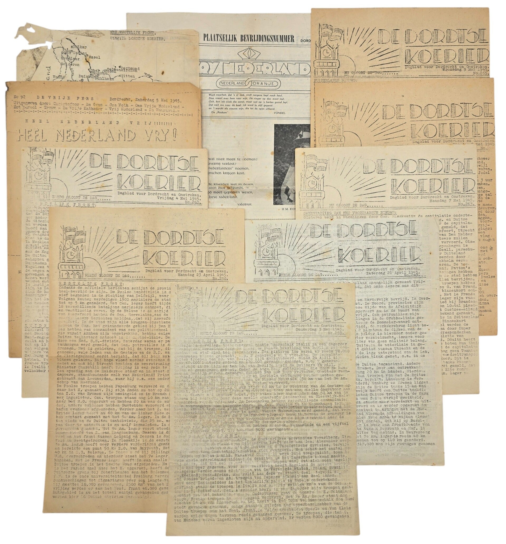Original WW2 Dutch Resistance Newspaper - De Dordtse Koerier Resistance newspaper set, Dordrecht (1945)