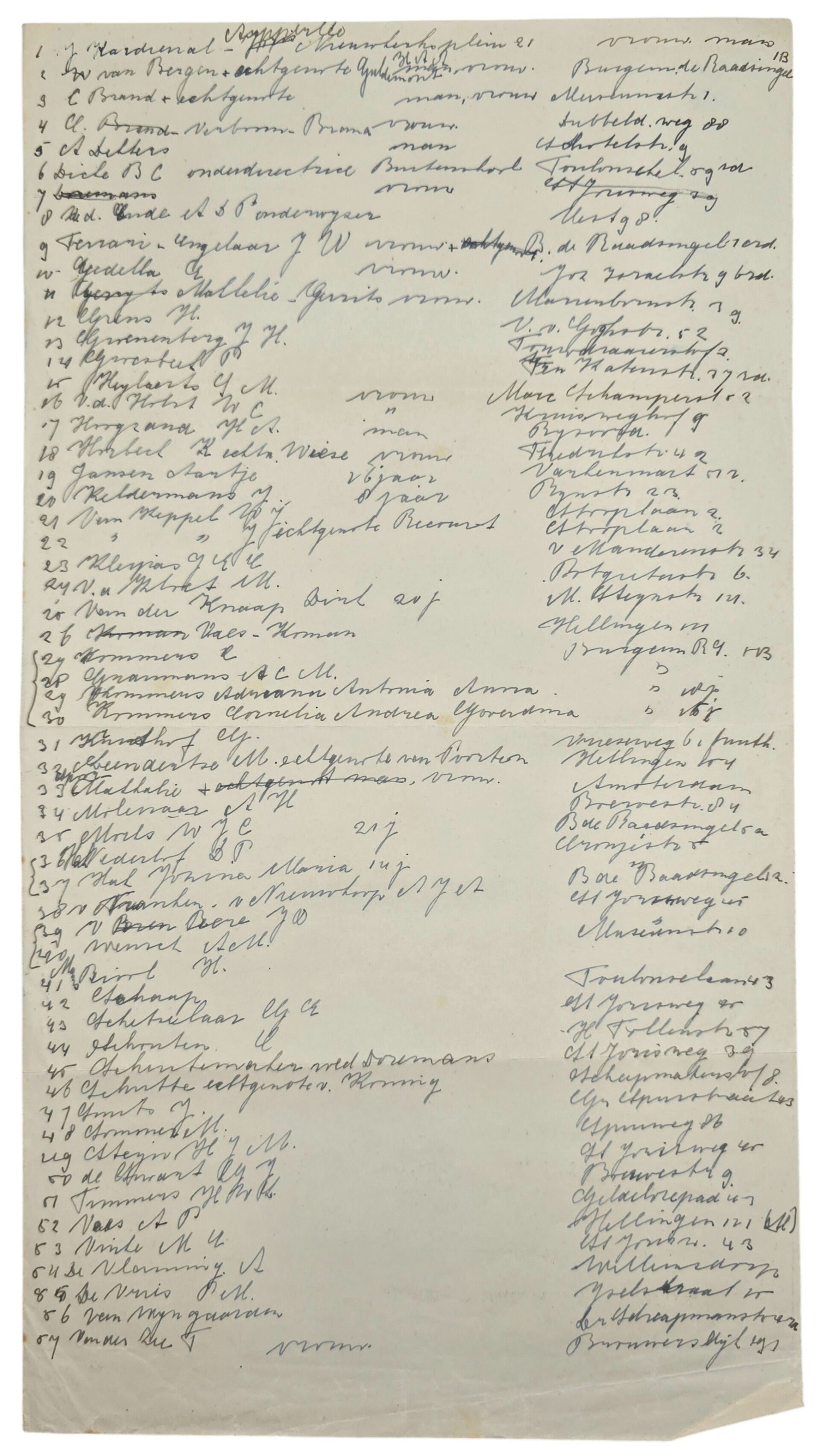 Original WW2 Dutch Document - List of killed civilians from Dordrecht from the RAF bombing on Park Merwestein, October (1944)