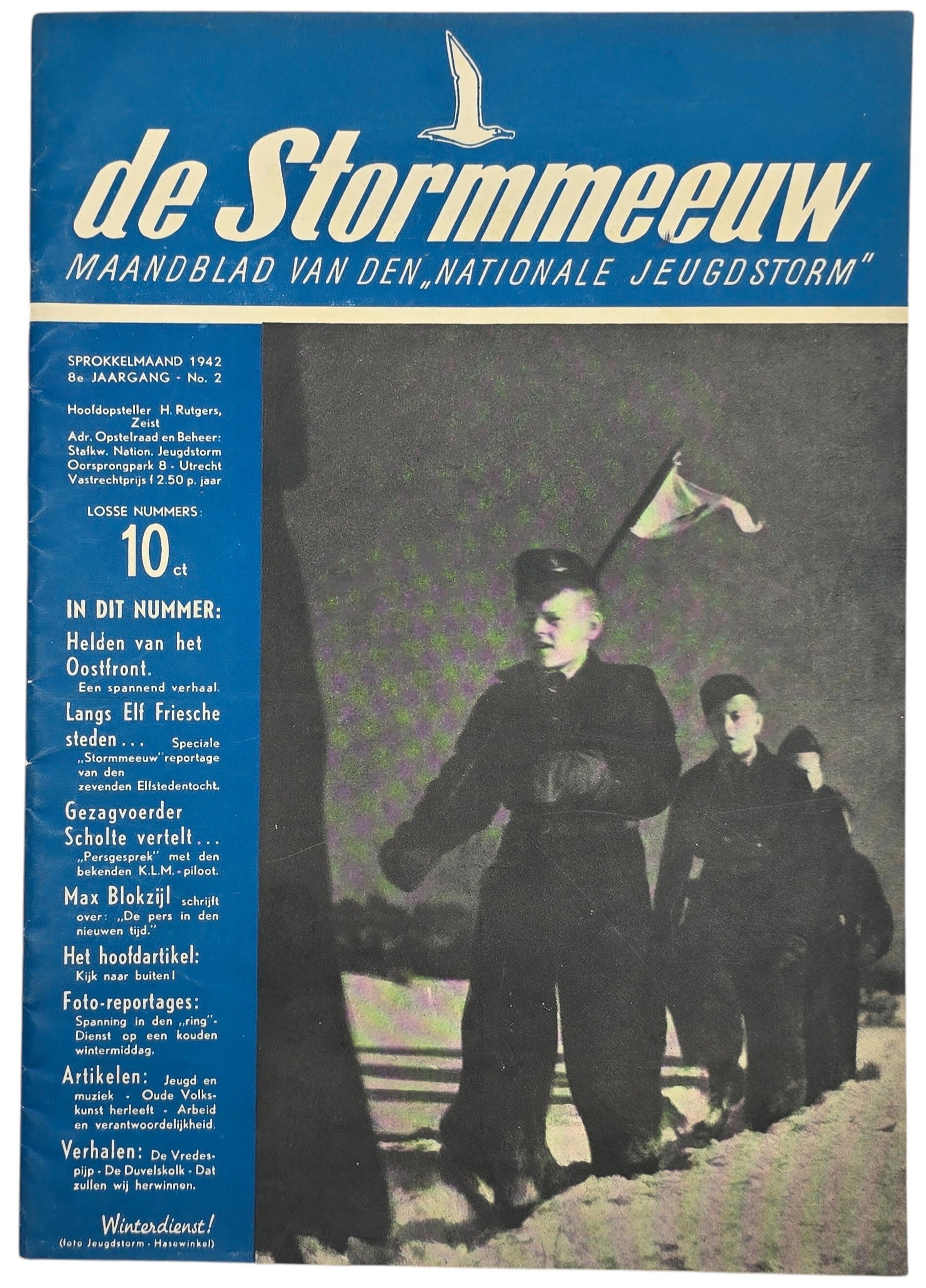Original WW2 Dutch Collaboration NSB Magazine - NJS Jeugdstorm De Stormmeeuw, 8th year No. 2 (1942)