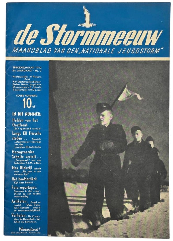 Original WW2 Dutch Collaboration NSB Magazine - NJS Jeugdstorm De Stormmeeuw, 8th year No. 2 (1942)