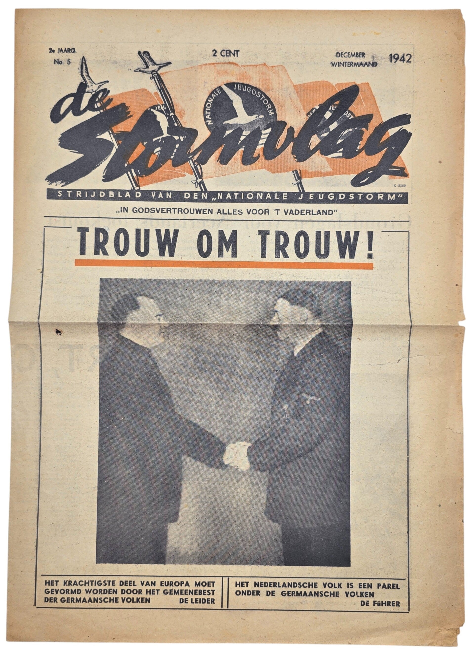 Original WW2 Dutch Collaboration NJS Newspaper - Jeugdstorm, De Stormvlag, 2nd Year No. 5 December (1942)