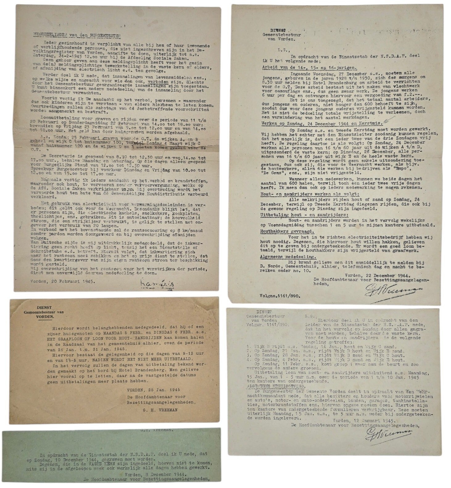 Original WW2 Dutch Document Set - Einsatzstab der NSDAP Vorden, forced labour (1944 1945)