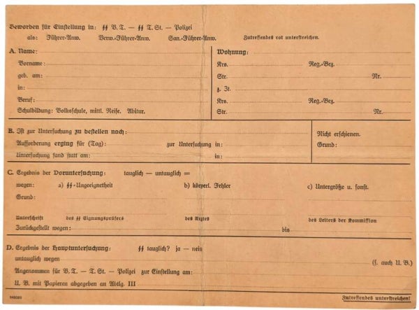 Original WW2 German Waffen SS Document - Unused Waffen SS information card