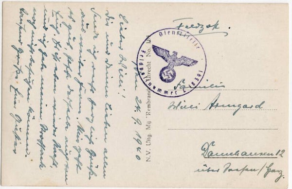 Original Dutch WW2 Postcard - Feldpost Amsterdam, 5. Batterie Reserve-Flak-Abteilung 361 (1940)