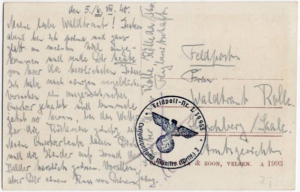 Original Dutch WW2 Postcard - Feldpost Twello Fliegerhorst-Kommandantur (E) 4/VII (1940)