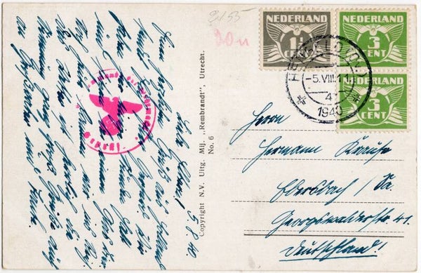 Original Dutch WW2 Postcard - Letter Hengelo to Germany (1940)