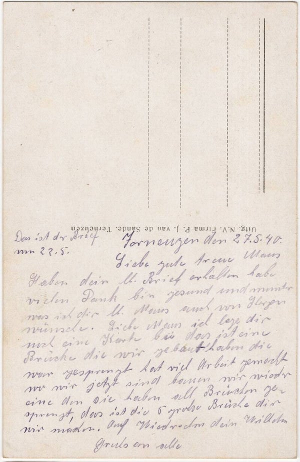 Original Dutch WW2 Postcard - Feldpost Terneuzen May (1940)
