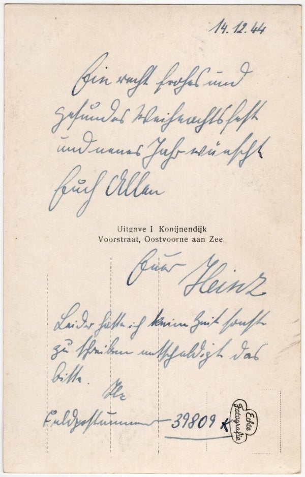 Original Dutch WW2 Postcard - Feldpost Oostvoorne aan Zee Kommando 346. Infanterie-Division (1944)