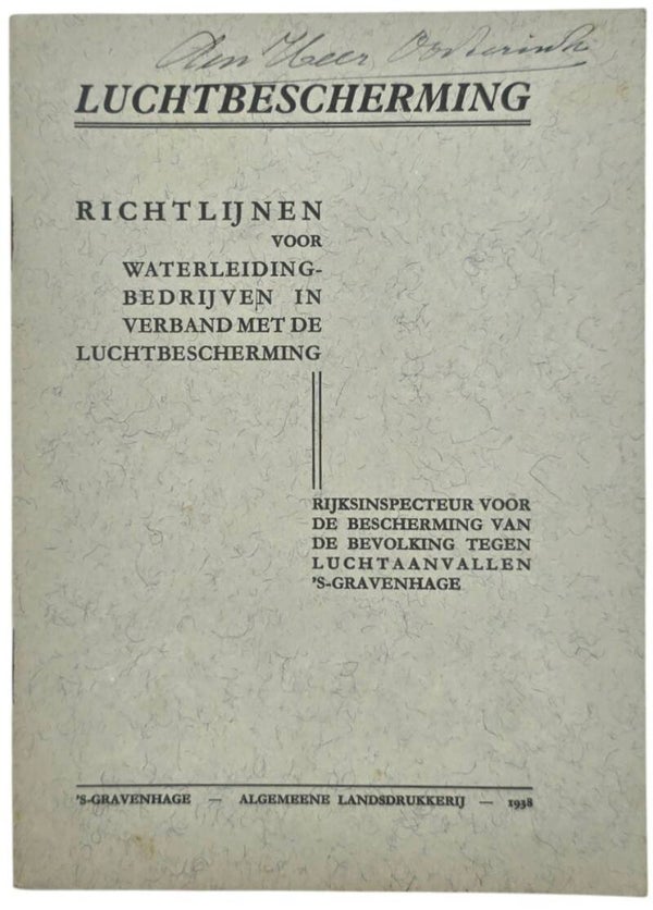 Original WW2 Dutch LBD Brochure - Luchtbescherming Voorschriften Richtlijnen voor waterleidingbedrijven (1938)