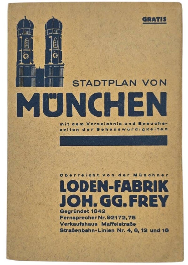 Original WW2 German Document - Stadtplan von München, Loden-Fabrik Joh. GG. Frey