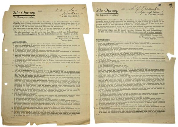 Original WW2 Dutch Document - Order to work in Heemstede (1943)