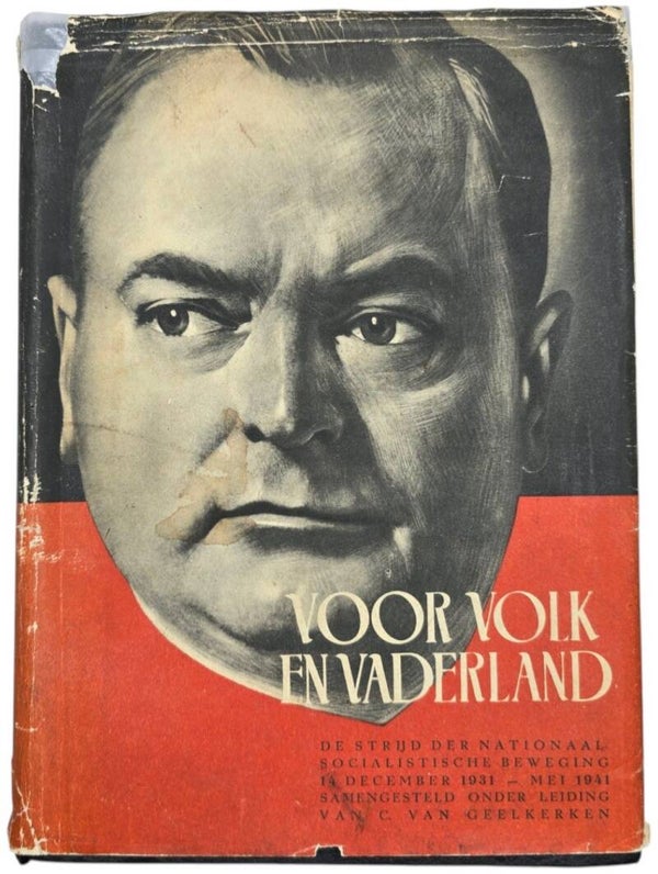 Original WW2 Dutch Collaboration NSB Book - Voor Volk en Vaderland, rare black leather edition with dustcover (1941)