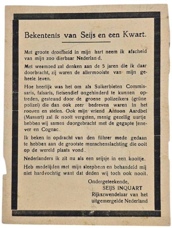 Original WW2 Dutch Liberation Document - Satirical Death Card Adolf Hitler (1945)