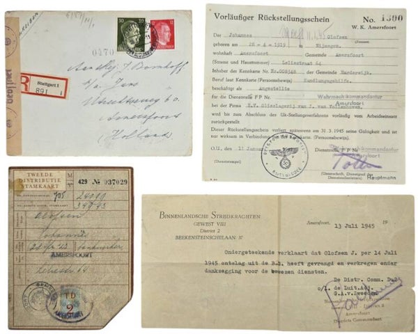 Original WW2 Dutch Document set - Vorläufiger Rückstellungsschein & NBS Amersfoort (1945)