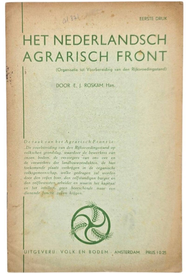 Original WW2 Dutch Collaboration NSB Brochure - Het Nederlandsch Agrarisch Front, E. J. Roskam, Lunteren (1940)