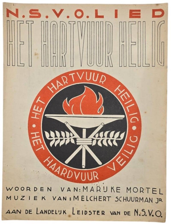Original WW2 Dutch Collaboration NSB Document - Song NSVO Lied Het Hartvuur Heilig, Marijke Mortel, Melchert Schuurman Jr.
