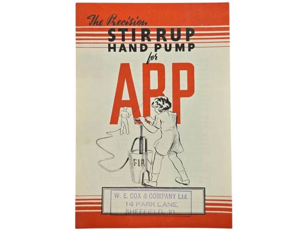 Original WW2 British Air Defence Document - The Precision Stirrup hand pump for ARP, Sheffield