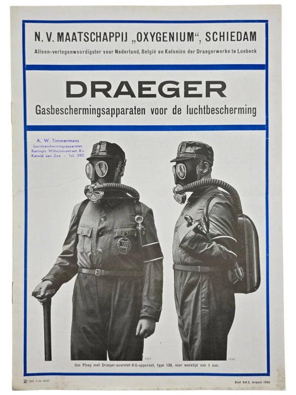 Original WW2 Dutch LBD Document - Draeger Gasbeschermingsapparaten voor de Luchtbescherming, Oxygenium, Schiedam
