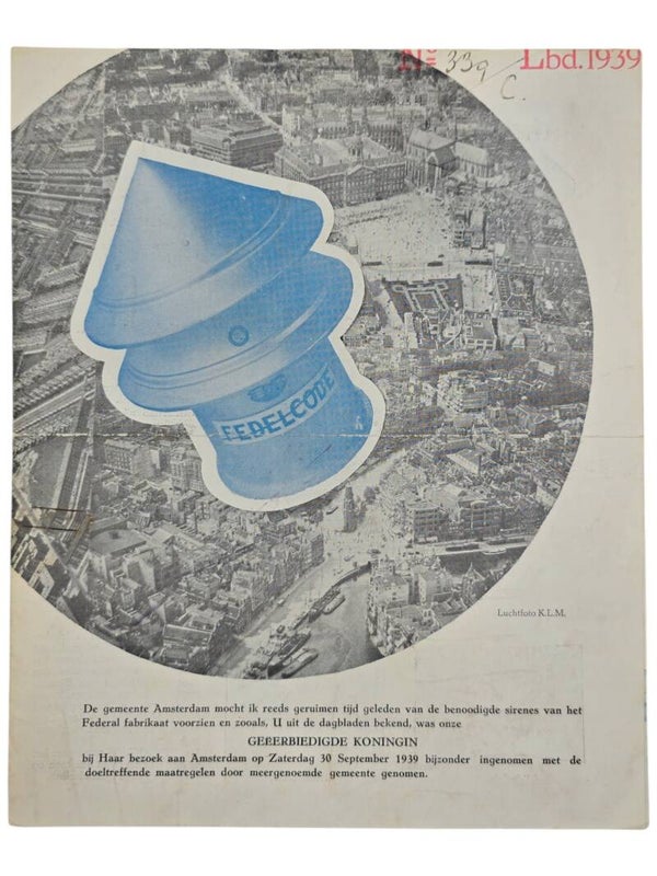 Original WW2 Dutch LBD Document - Federal sirene, Amsterdam, Rotterdam (1939)