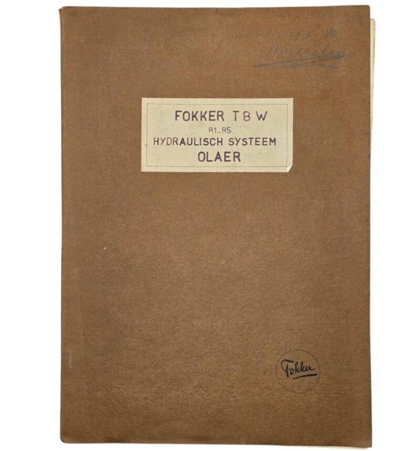 Original WW2 Dutch Brochure - Fokker T.8-W Hydraulisch systeem Olaer, Water airplane (1940)