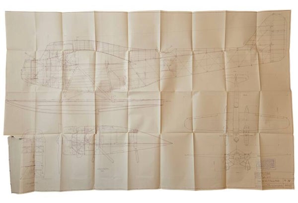 Original WW2 Dutch LVA Document - Fokker T IV water airplane blueprint, N.V. Nederlandse Vliegtuigenfabriek Amsterdam, Holland (1936)