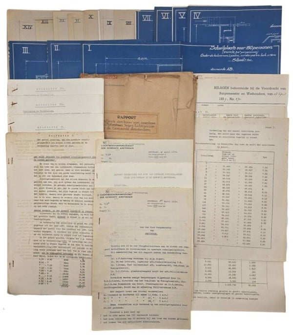 Original WW2 Dutch LBD Document - Report about the building of air raid shelters in Amsterdam, with blueprints (1939)