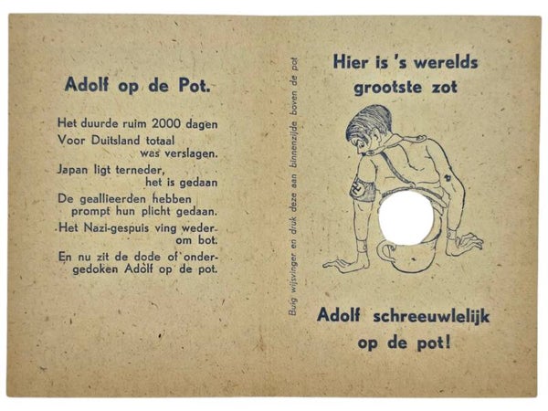 Original WW2 Dutch Liberation document - ''Adolf op de Pot'', Anti-Hitler joke (1945)