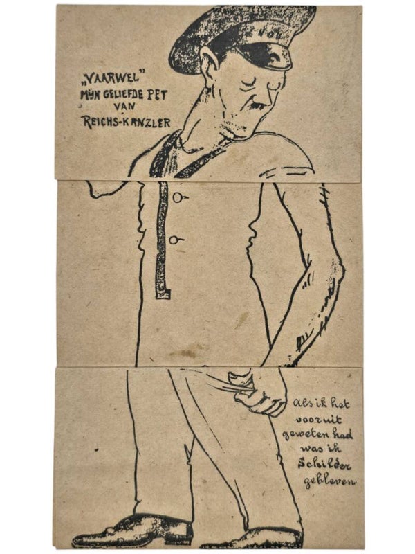 Original WW2 Dutch Liberation Document - Satire Hitler folding card (1945)