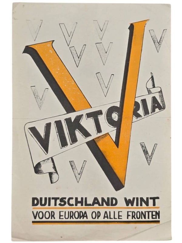 Original WW2 Dutch Collaboration NSB Flyer - V Action ''V Viktoria Duitschland wint voor Europa op alle Fronten''