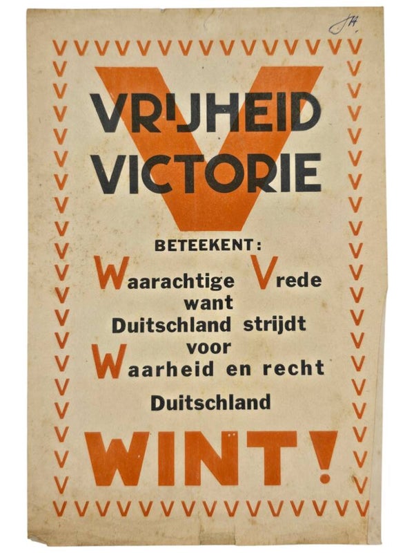 Original WW2 Dutch Collaboration NSB Flyer - V Action ''V Vrijheid Victory Duitschland Wint!''