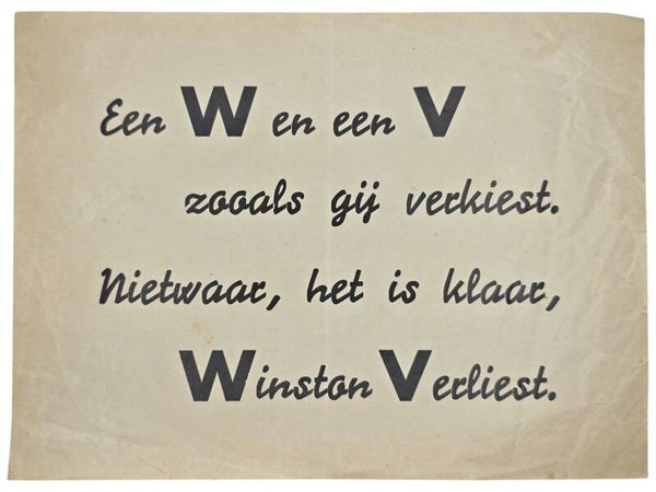 Original WW2 Dutch Collaboration NSB Flyer - V Action ''Een W en een V zooals gij verkiest. Nietwaar, het is klaar, Winston Verliest''