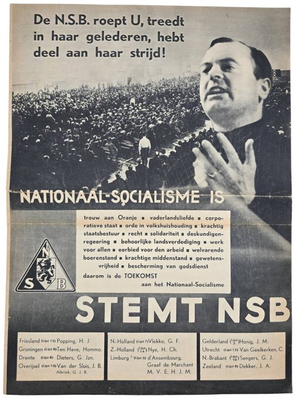 Original WW2 Dutch Collaboration Document - Democratie is wanorde Stemt NSB (1937)