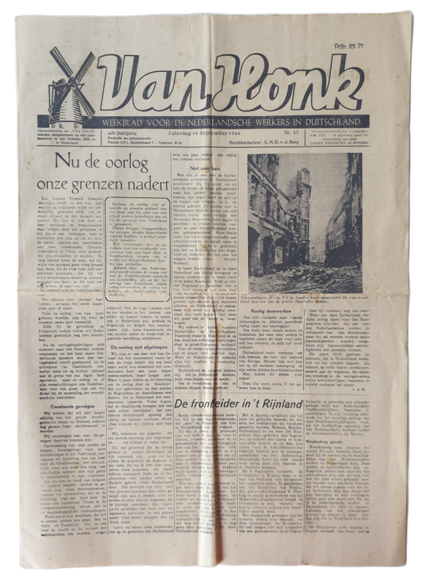 Dutch Newspaper - Van Honk Weekblad voor de Nederlandsche werkers in Duitschland 4th year no. 37 1944
