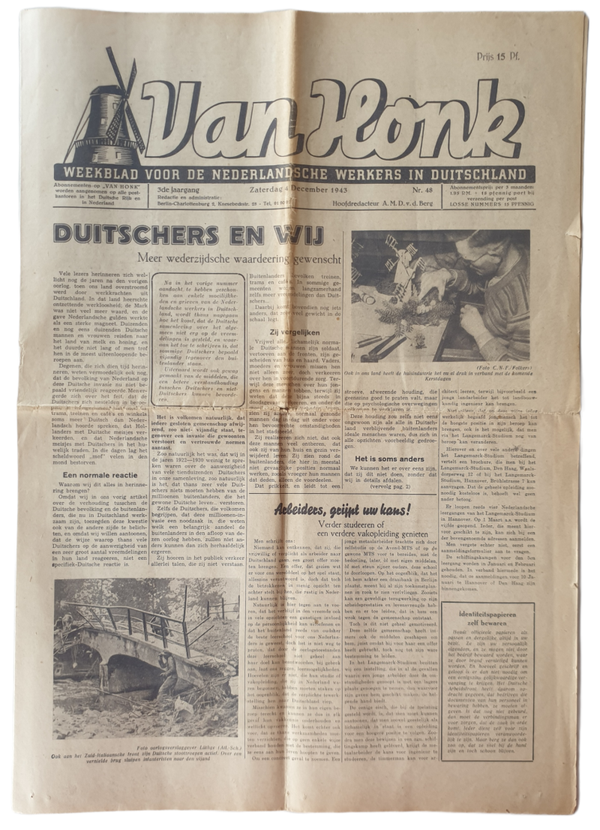 Dutch Newspaper - Van Honk Weekblad voor de Nederlandsche werkers in Duitschland 3th year no. 48 1943