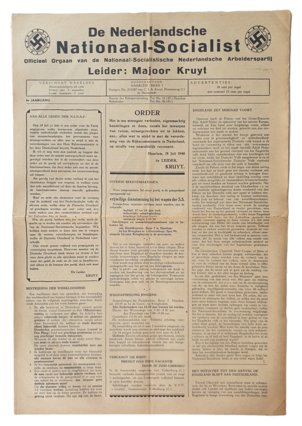 Dutch NSNAP newspaper - De Nederlandsche Nationaal Socialist 6th year unnumbered. 1940