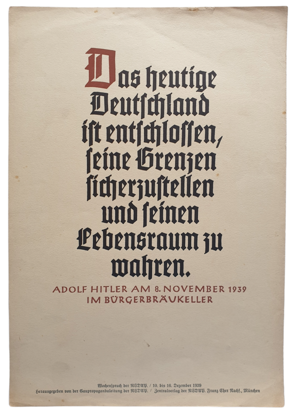NSDAP Wochenspruch December 1939 Adolf Hitler
