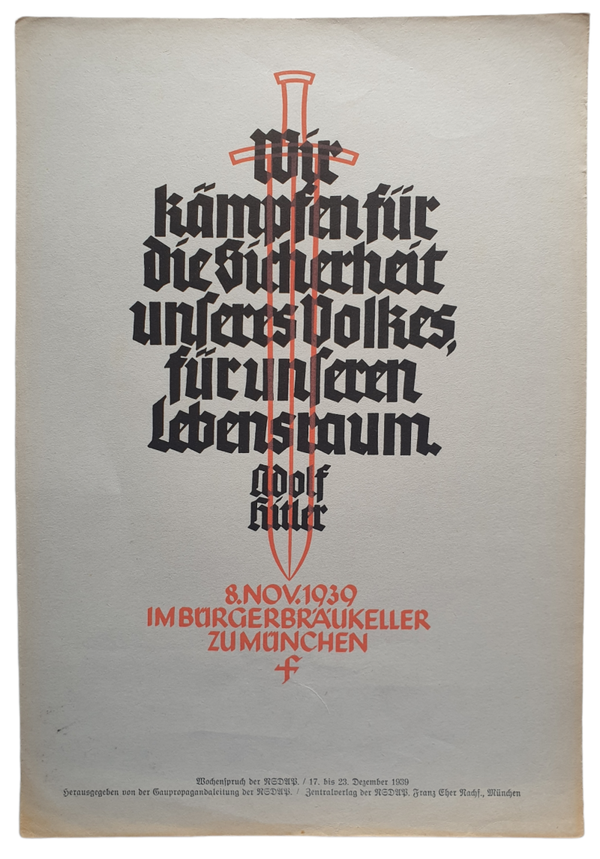 NSDAP Wochenspruch December 1939 Adolf Hitler