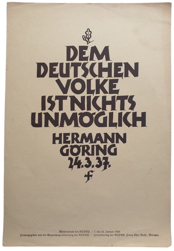 NSDAP Wochenspruch January 1940 Hermann Goring