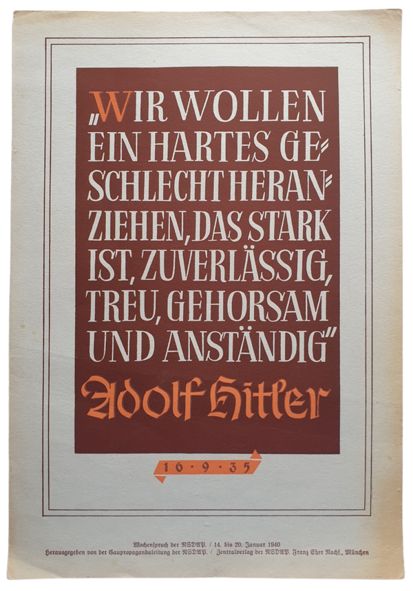 NSDAP Wochenspruch January 1940 Adolf Hitler