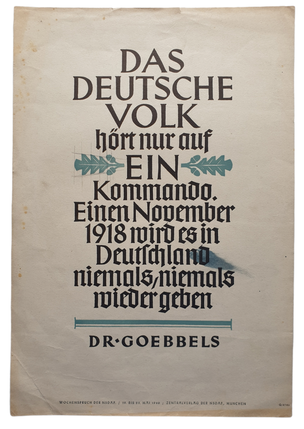 NSDAP Wochenspruch May 1940 Joseph Goebbels