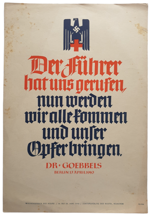 NSDAP Wochenspruch June 1940  Joseph Goebbels