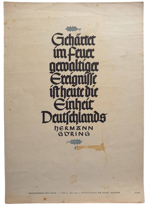 NSDAP Wochenspruch July 1940 Herman Goring