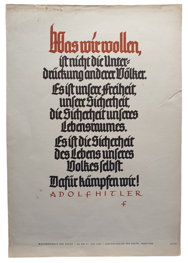 NSDAP Wochenspruch juli 1940 Adolf Hitler