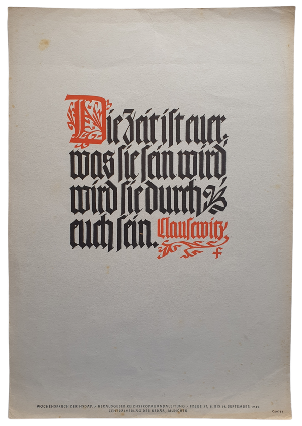 NSDAP Wochenspruch 1940 folge 37 Karl von Clausewitz