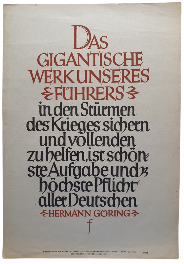 NSDAP Wochenspruch 1942 folge 18 Herman Goring