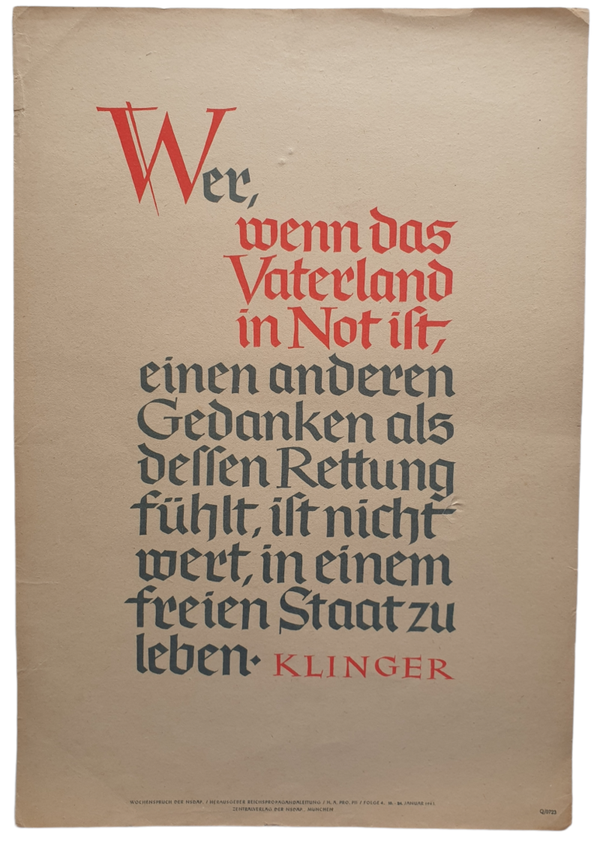 NSDAP Wochenspruch 1943 folge 4 Friedrich Maximilian Klinger