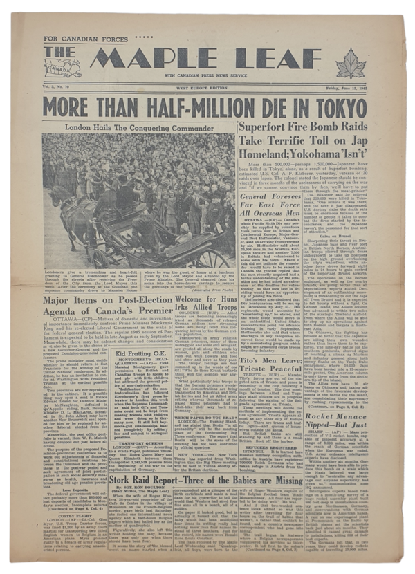 Original WW2 Canadian Newspaper - The Maple Leaf, 15th of June (1945)