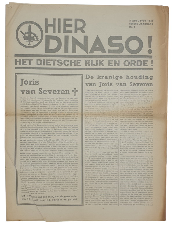 Original WW2 Dutch Collaboration Newspaper - Hier Dinaso, 3 of August (1940)