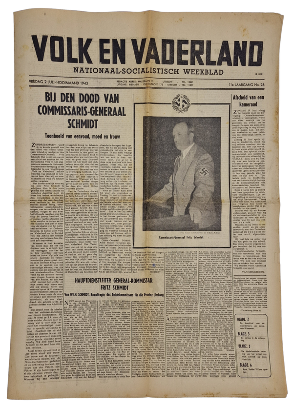 Original WW2 Dutch Collaboration Newspaper - Volk en Vaderland, 11th year No 26 (1942)